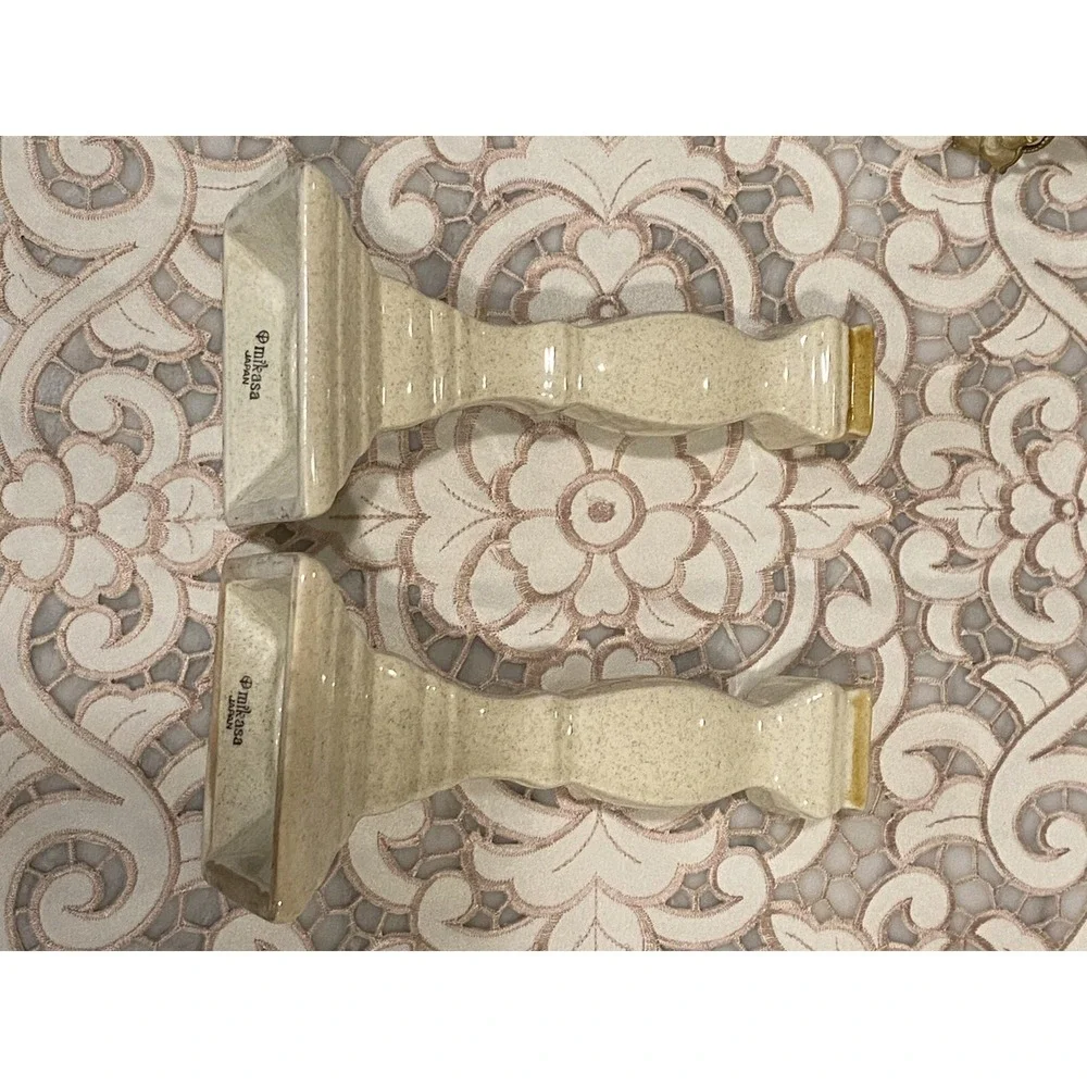 2 Vintage Candlestick E8000 Mikasa Whole Wheat Brown/Beige Stone Romantic Look